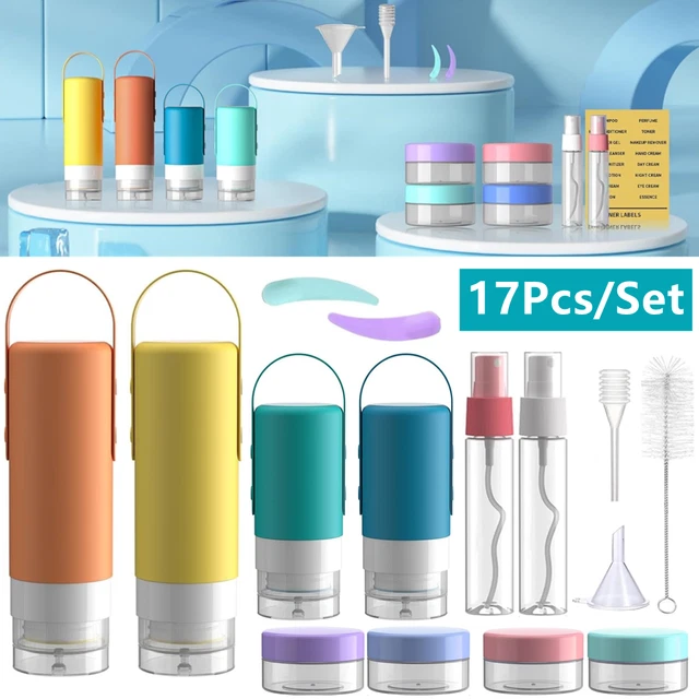 17x Travel Bottles Jar Toiletries Silicone Containers Refillable TSA Makeup Pot