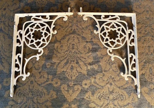 Antique Pair Cast Iron Shelf Sink Brackets - White - 9.5"H x 7" 2