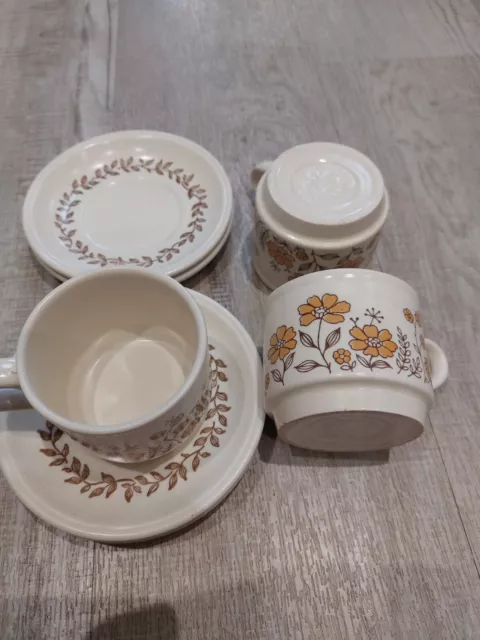 Vintage Bilton Ironstone yellow Country floral cups and saucers