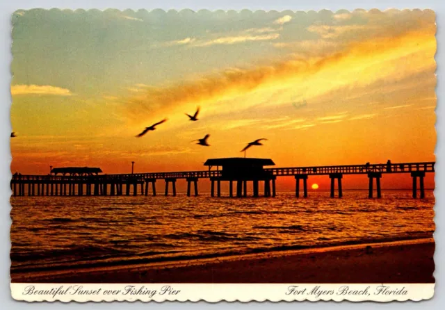 Postcard Florida Fort Myers Beach Fishing Pier Sunset