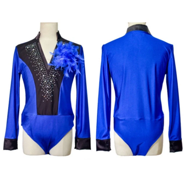 Camicia uomo a maniche lunghe salsa jazz danza latina show top collo profondo a V paillettes lucide