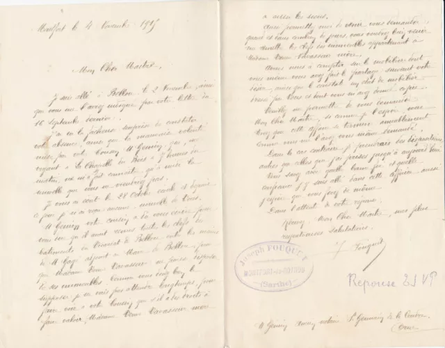 Le Montfort Le Rotrou Sarthe J Fouquet Agent D Assurance Lettre Avec Cachet 1916