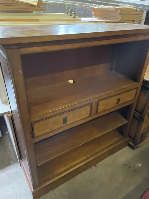 Dark Wood Bookcase/media Unit With Drawers