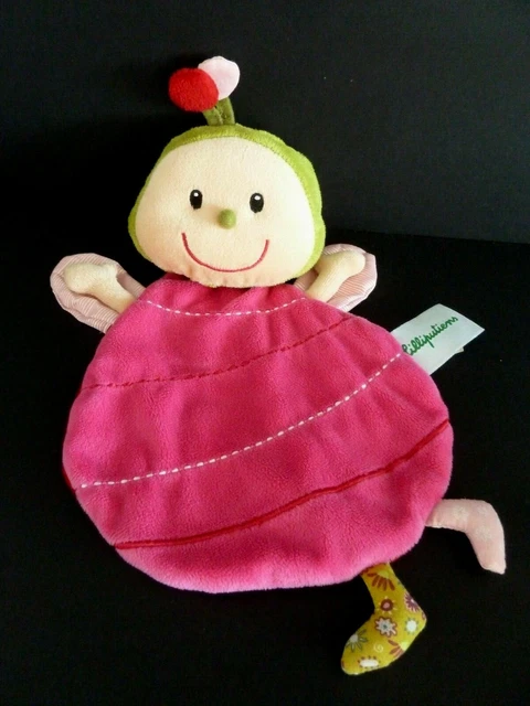 *. Doudou Plat Lilliputiens Liz La Coccinelle Rose Vert Rouge Neuf*