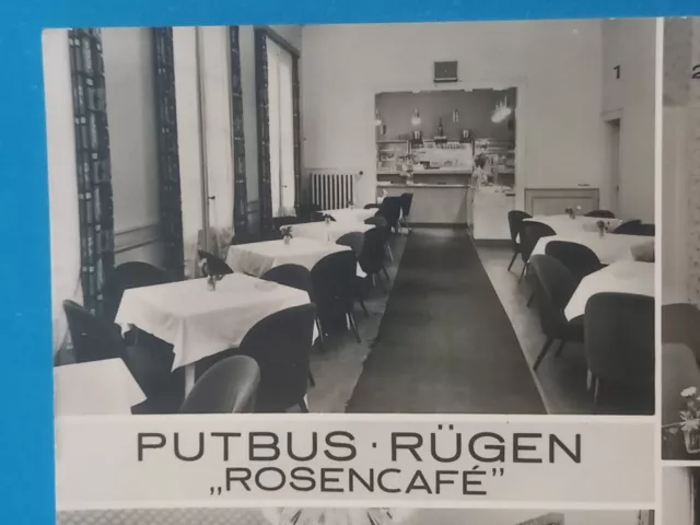 AK Postkarte SW DDR Mehrbilderkarte Puttbus Rügen Rosencafe Innenansichten 2