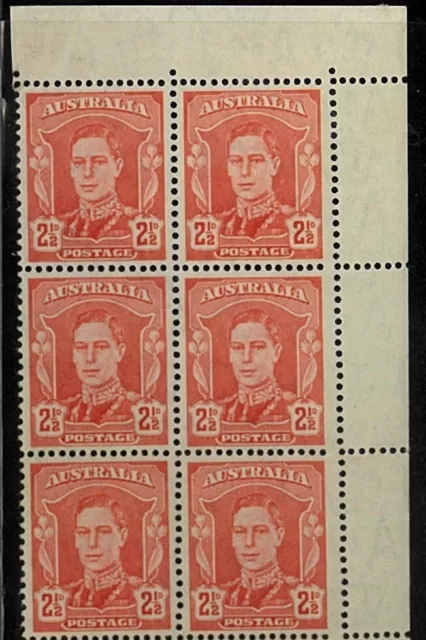 1942 Australia Scarce MNH Corner Block 6x21/2d George VI Stamps Eucalypt Margins