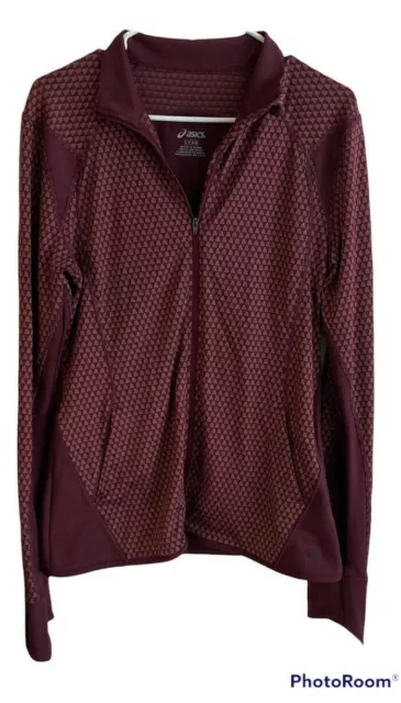 ASICS Womens Jacket Large Long Sleeve MAROON Full Zip 2 Front Pockets