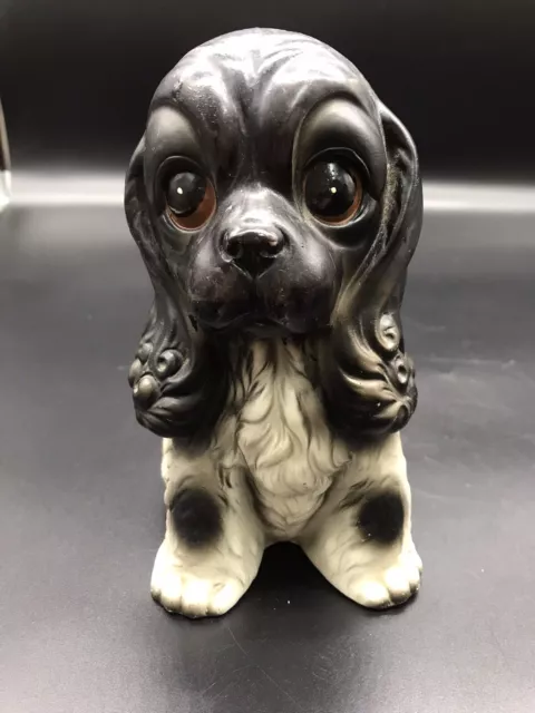 Vtg Enesco Cocker Spaniel Puppy Dog Coin Bank Ceramic Figurine Big Eyes