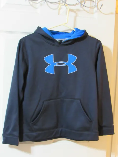 UNDER ARMOUR STORM Boys YOUTH LARGE Sweatshirt Hoodie Pullover BLK NEON BLUE