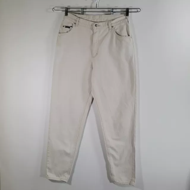 Pantalones de mezclilla en crema remachados de colección talla 16 mamá cintura alta country western