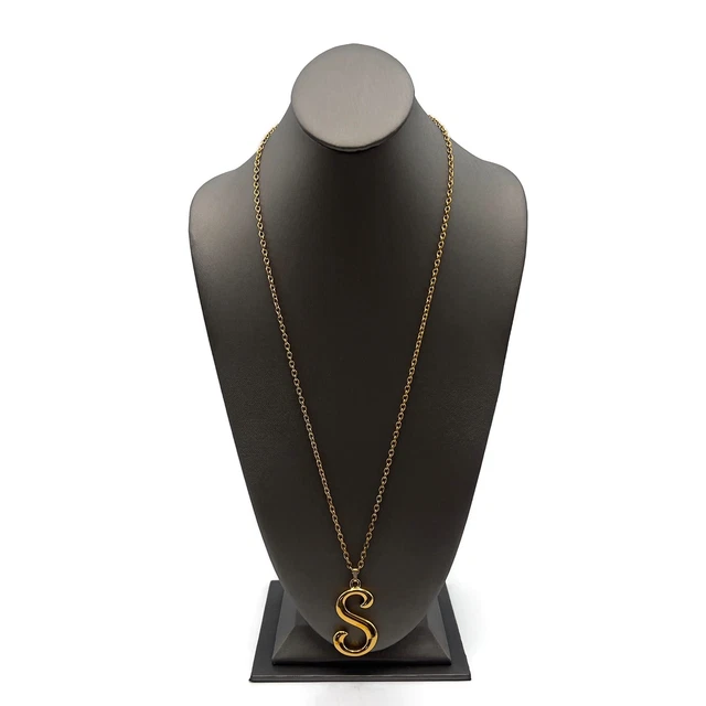 Gold Tone Cable Chain Bubble Script Initial Capital Letter S Pendant Necklace