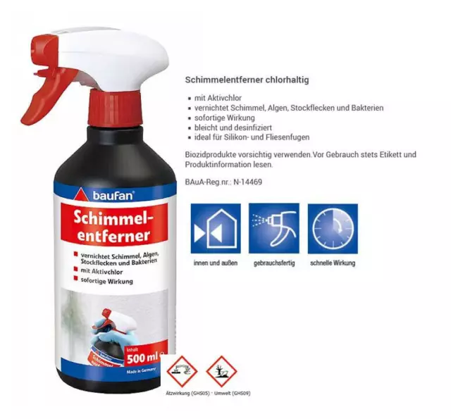 1x Baufan Schimmel Entferner 500ml Anti Schimmel Spray Sprühflasche