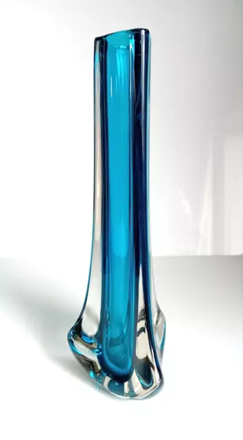 Whitefriars Glass Tri Corn Vase 9570 in Kingfisher Blue Geoffrey Baxter 1970s