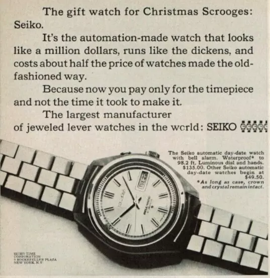 1968 Vintage Print Ad The gift watch for Christmas scrooges Seiko day-date auto