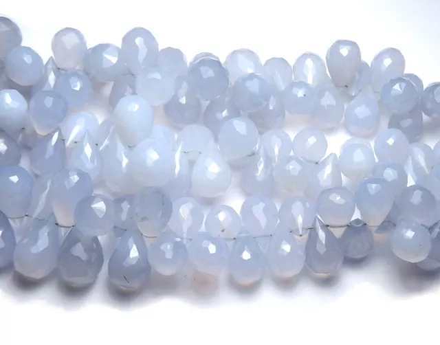 8" Strand NATURAL BLUE CHALCEDONY 10-14mm Faceted Teardrop Beads /T2