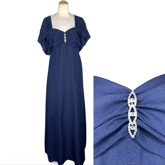 Alfred Angelo Mother of the Bride Rhinestone Bridesmaid Wedding Dress 12 Navy