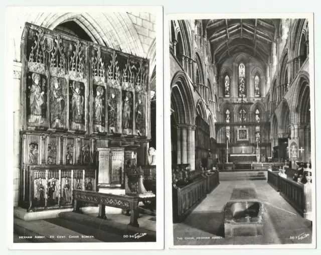 2 x Walter Scott B & W RPPC's of Hexham Abbey Interior, Hexham, Northumberland