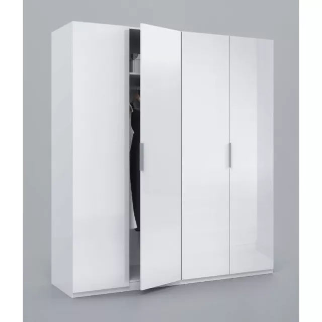 MAX054 Modern 4 Door 200cm Tall 180cm Wide Satin White Quad Wardrobe Stylish