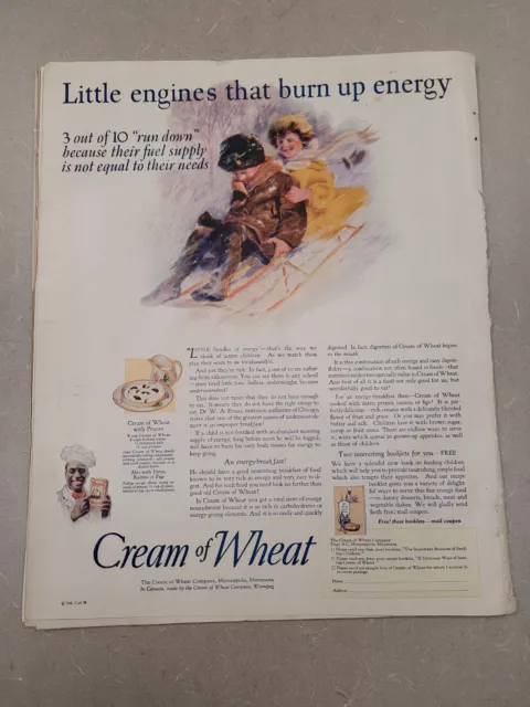 VTG 1925 Orig Magazine Ad Cream of Wheat Cereal Little Engines Burn Up Energy