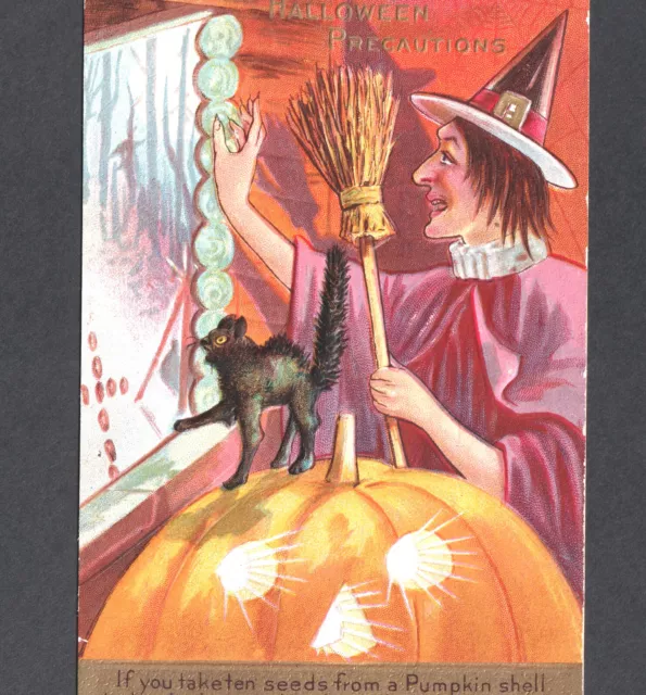 Cross "t" Wards off Evil Witch in Cabin Halloween Nash Series 2 JOL Cat PostCard