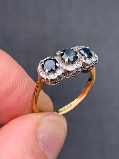 18CT GOLD DIAMOND sapphire cluster ring vintage $12.46 - PicClick