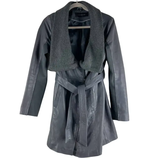 Elie Tahari Alexandria Lambskin Leather Trench Coat Womens Medium Gray Classic