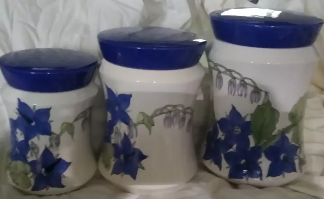 3 Piece Canister Set Ernestine Salerno Italy Flower Floral White Blue1950s-60s 