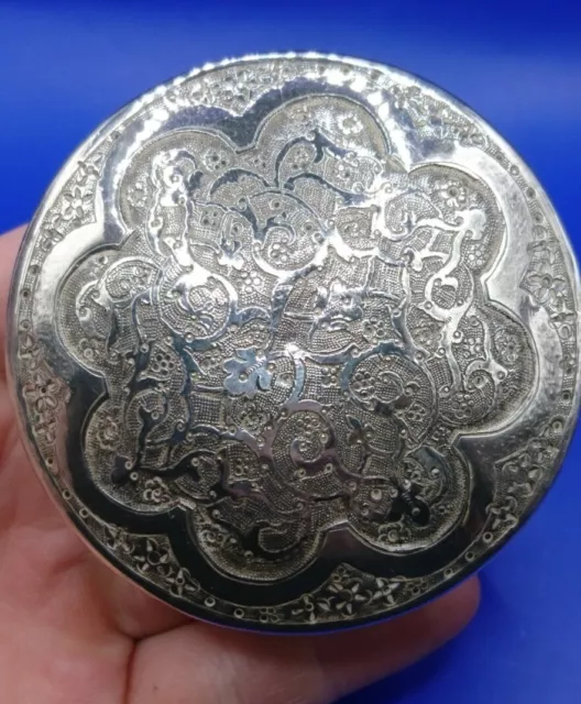 Antique Indian/Asian Solid Silver Box . Snuff/Trinket/Desk. Hallmarked on Base