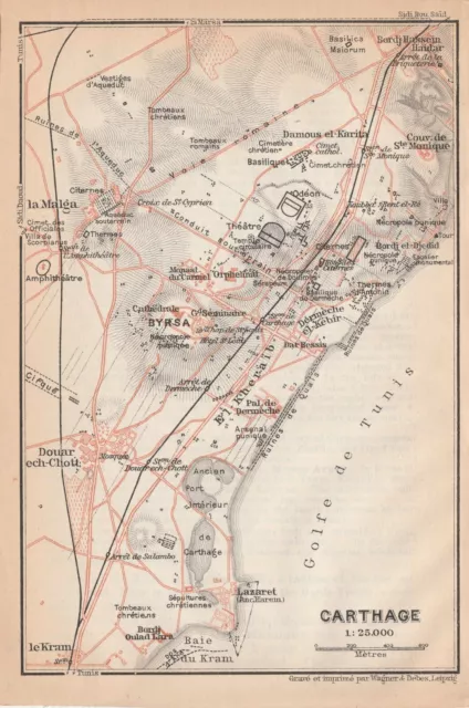 CARTHAGE Original  Map  1929 TUNISIA