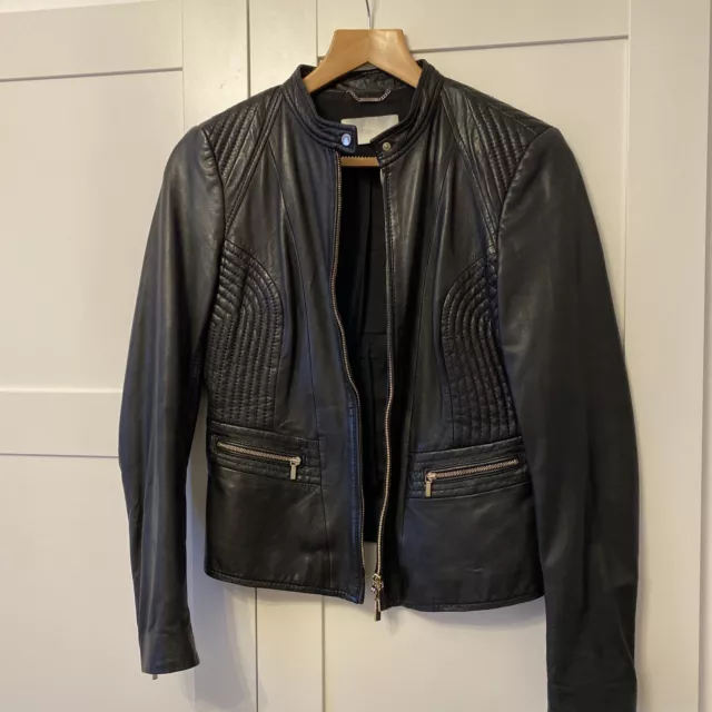 Hugo Boss Black leather jacket Women size 10