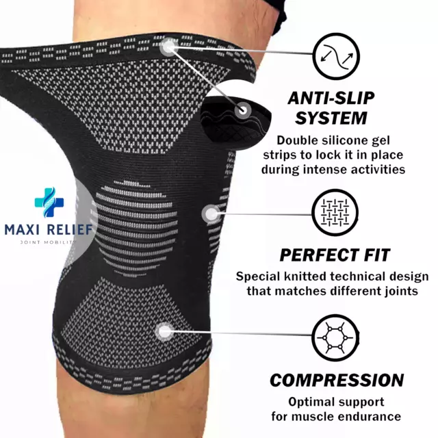 Knee Support Compression Sleeve Brace Patella Arthritis Pain Relief Gym Sports