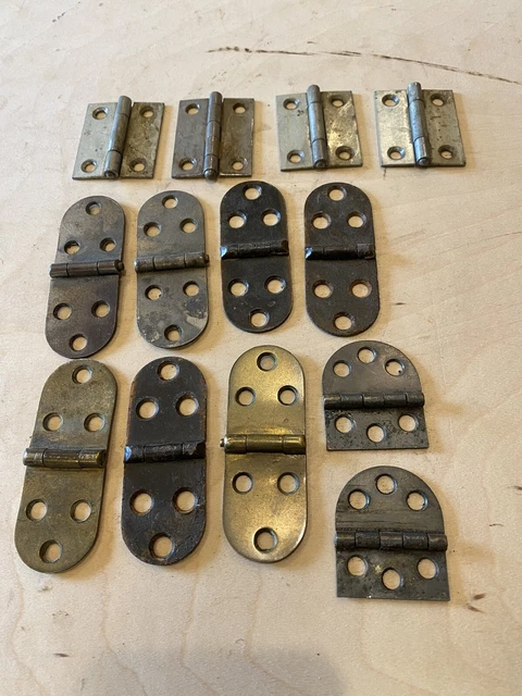 Antique Vintage Small Medium Oval Rounded Hinges Steel Brass