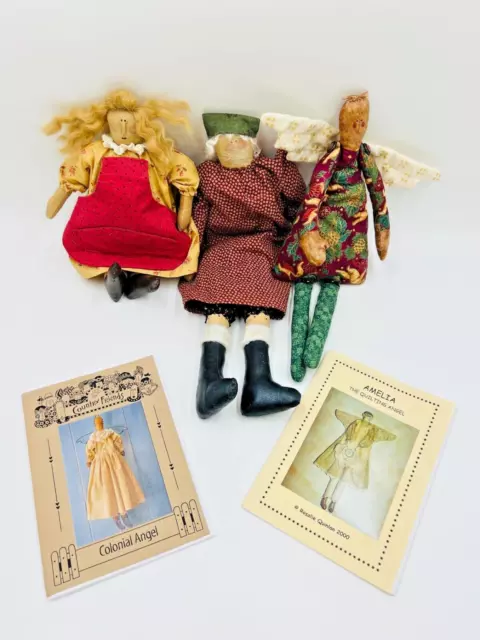 3 x Collectable Handmade Dolls & Clothes w/ Pattern Booklets Vintage Collectable