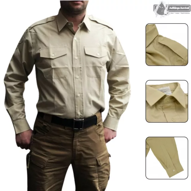 Original Langarm FAWN Shirt Khaki Hemd britischen Armee Army Surplus Militärhemd