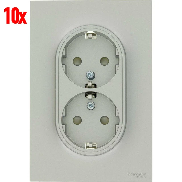 10x Double Schuko Prise de Courant Protection Enfant Argent Haut 230V 16A