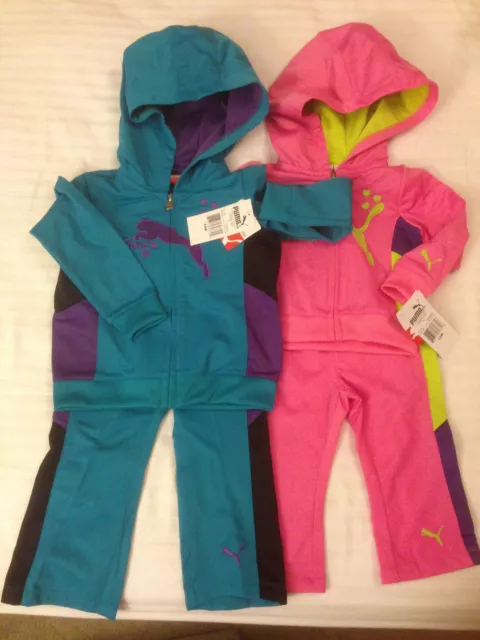 PUMA NWT Infant Baby Girls 2Pc Pink Green Tracksuit Jacket Pant Set 12M 18M 24M