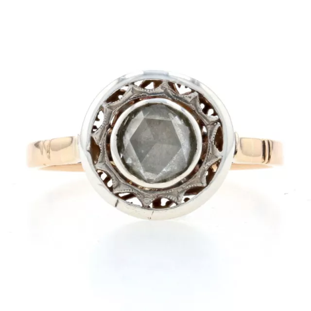 Georgian Era Diamant Solitär Ring - 14k Gold & Silber antike Rose 0,68ct