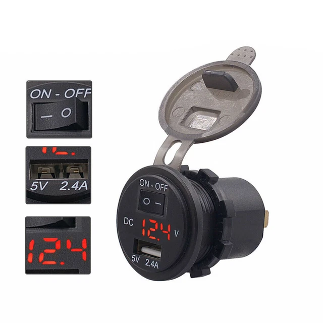DC 12V / 24V Prise de charge USB pour voiture étanche avec interrupteur LED