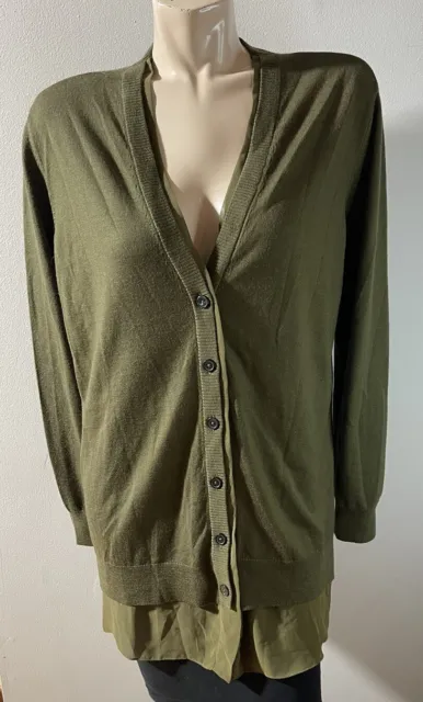 Lord & Taylor 100% Merino Wool Cardigan Women’s XL Oversized Olive Green