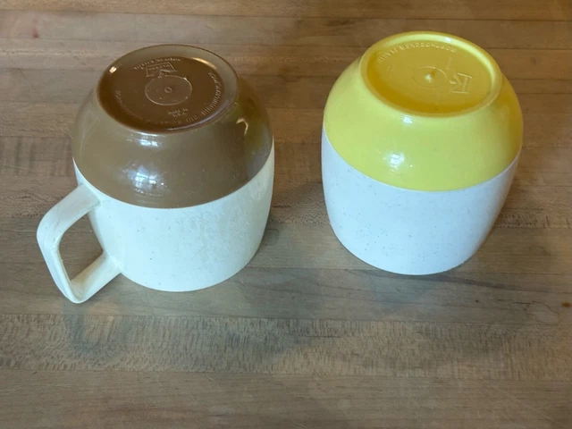 Lot of 2 Bopp Decker Plastics Vacron 2 Insulated Mugs (one with handle)