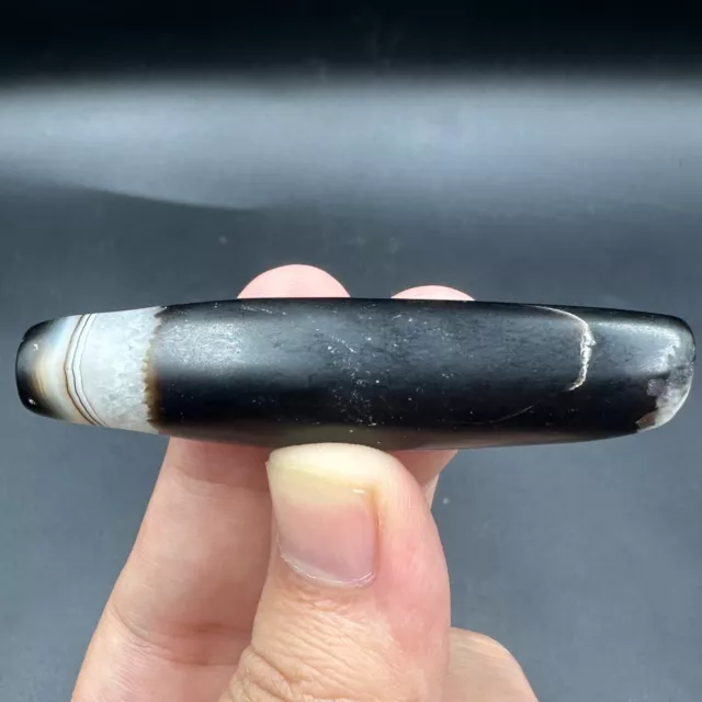 Very rare ancient cylinder shaped Himalayan indo Tibetan unique agate stone bead