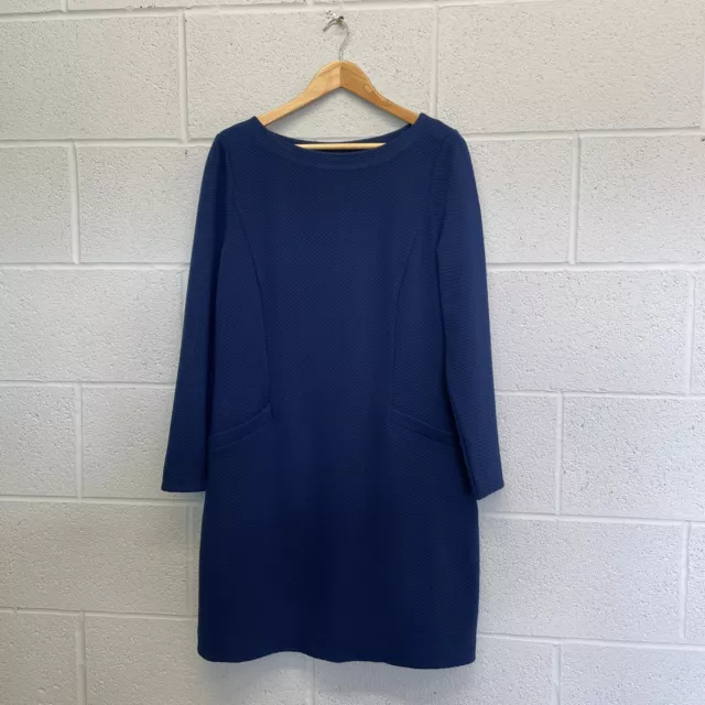 Boden Blue Textured Stretch Fabric Long Sleeve Dress Size 14 R