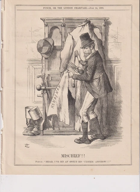 1883 Punch Cartoon Parnell Causing Mischief by Damaging Monaghan's 'Ulster'