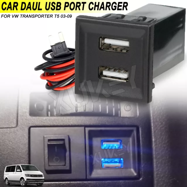 For VW Transporter T5 03-09 Car Phone Charger Auto Dual USB Port Power  Supply Charging Adapter 12V Socket ASR Dash Blank Switch - AliExpress