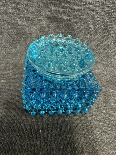 Blue Hobnail - Dew Drop - ink well And Lid  by Columbia Glass c1888