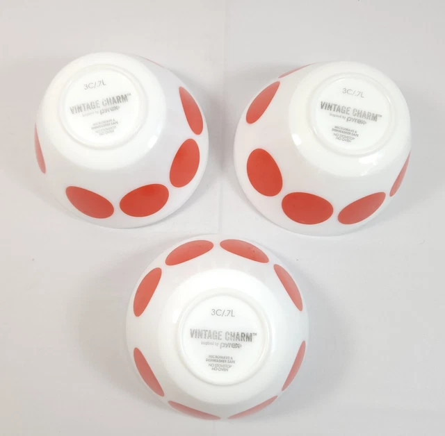SET OF 3 Vintage Charm Inspired By Pyrex “Spot On” RED Dots Bowls 3C ...