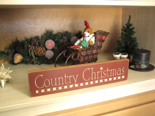 Country Christmas Sign Plaque Cousin Farm Handcrafted 19" x 4.5" Primitive Wood