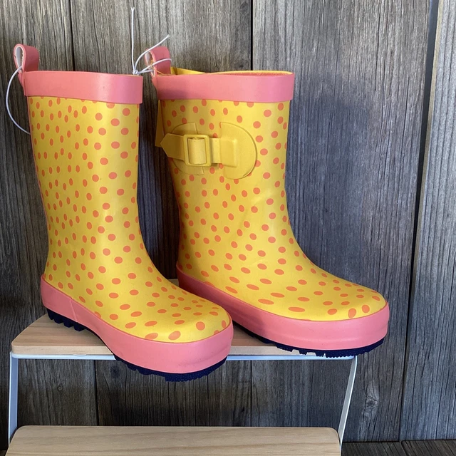 Sun Squad Polkadot Yellow Pink Gardening Rain Boots Toddler Medium 7/8 NWT