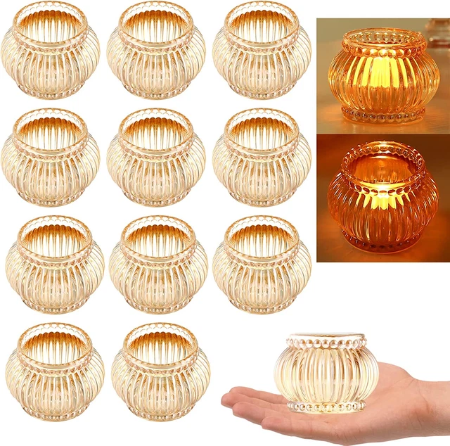 Gold round Tealight Holdersset of 12 Thick Glasstea Light Candle Hold.