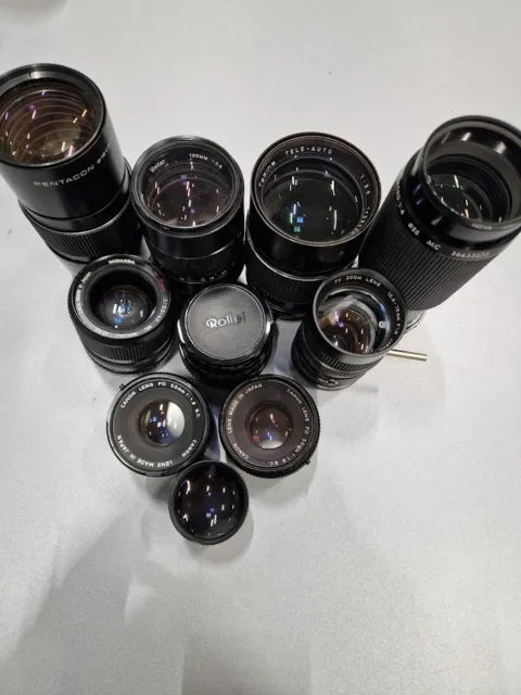 Lot of 10 Zoom Lens Various Models 200mm/135mm/80-200mm/35-70mm/50mm For Parts